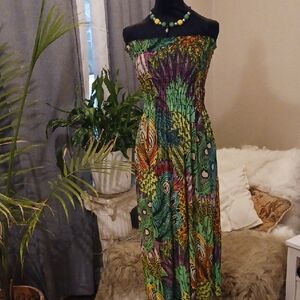 Multicolor Off-Shoulder Very Sheer Knit Mid- Maxi Dress